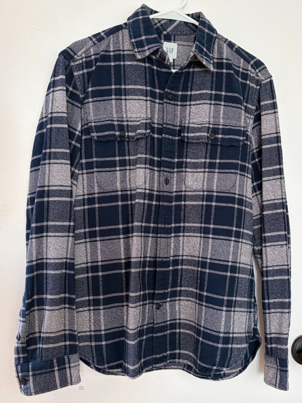 Gap Men's Blue & Grey Plaid Flannel Shirt - S